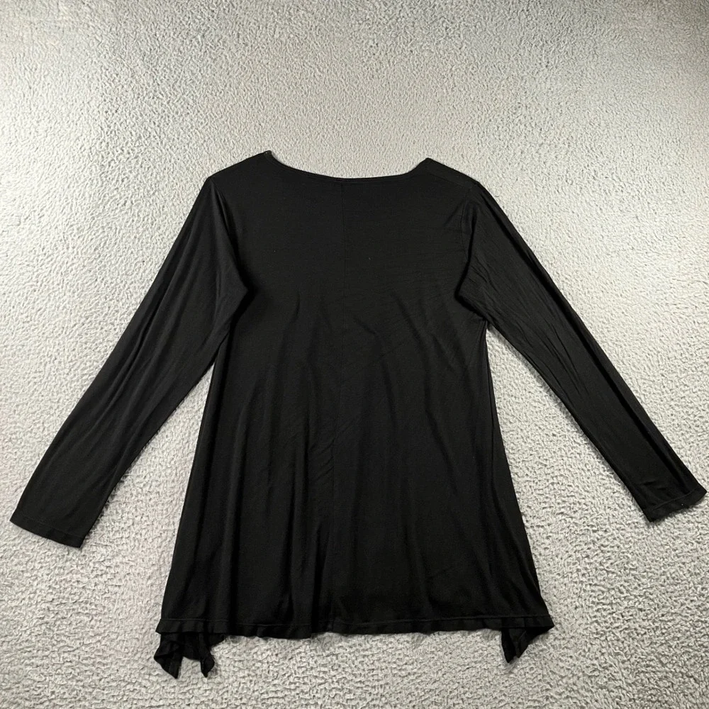 Coco + Carmen Tunic Top L/XL Black L/S Flowy Rayon Sharkbite Lagenlook Basic